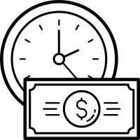 A clock and money illustration on a white background